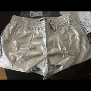 Express silver lame track short